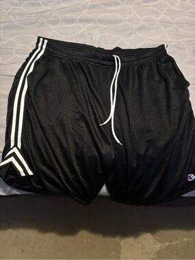 Champion Men's Black Athletic Mesh Shorts with White Side Stripes